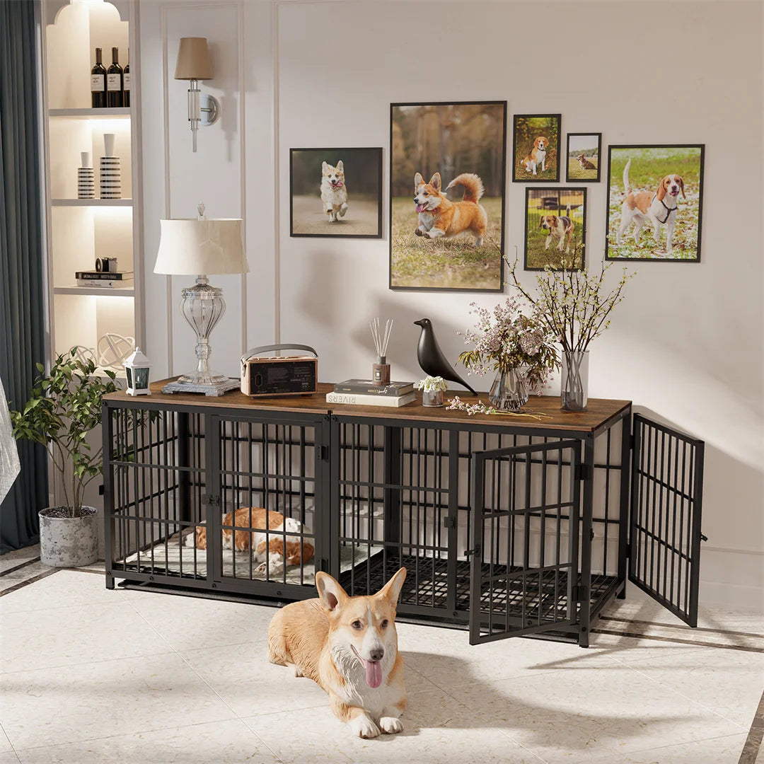 BINGOPAW Three-Door Dog Crate End Table Kennel