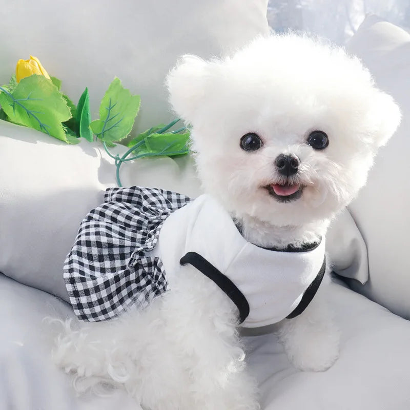Summer Plaid Pet Dress For Small Dogs And Cats Breathable