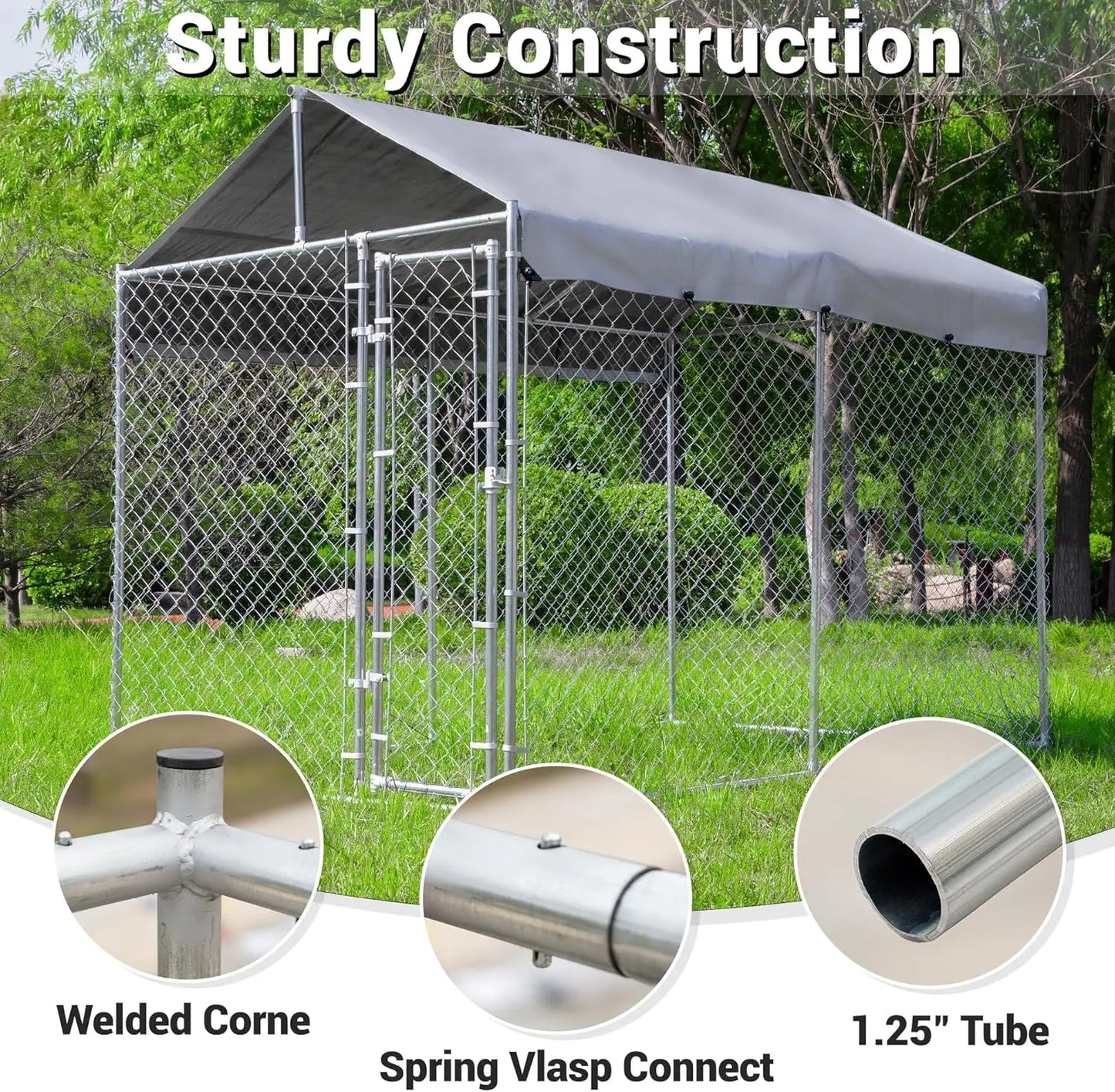 Galvanized Outdoor Dog Kennel With Roof And Locking Door