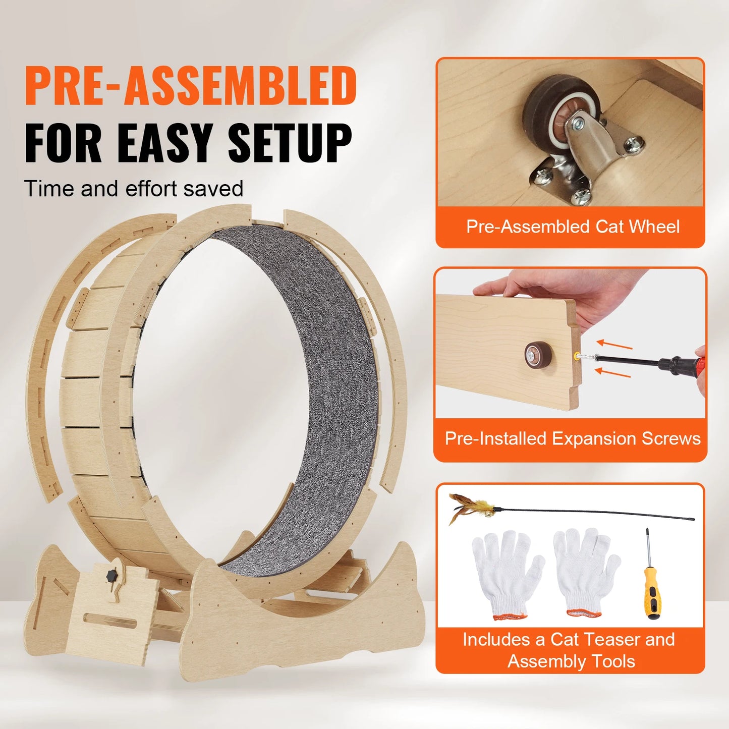 Wooden Cat Exercise Wheel For Indoor Cats Detachable Carpet Teaser