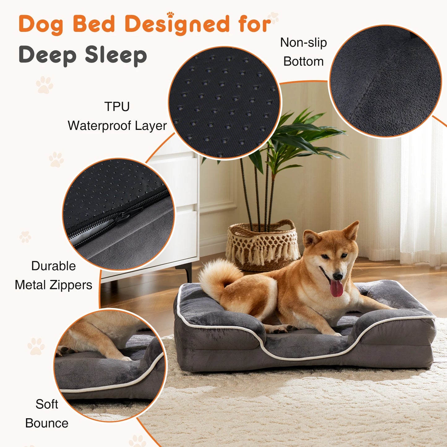 JHK Orthopedic Dog Bed With Memory Foam And Removable Cover