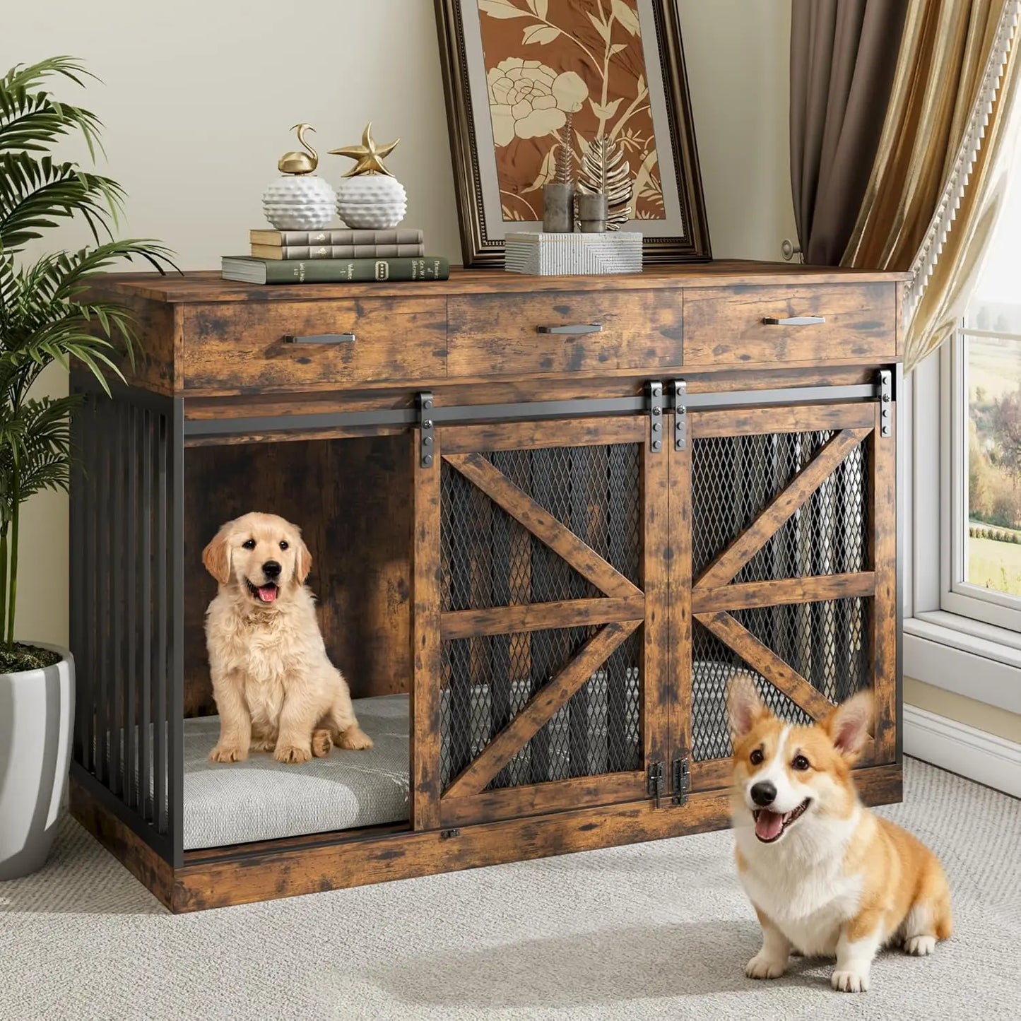 Kepptory 2 In 1 Convertible Dog Crate With Removable Divider