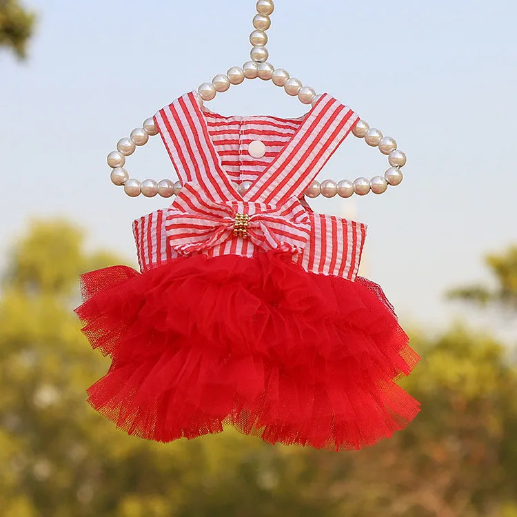 Dog Summer Dress Lace Stripe Skirt Pet Clothing