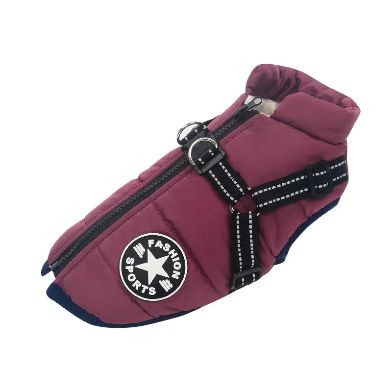 Winter Warm Dog Jacket With Harness Waterproof Coat For Large Breeds