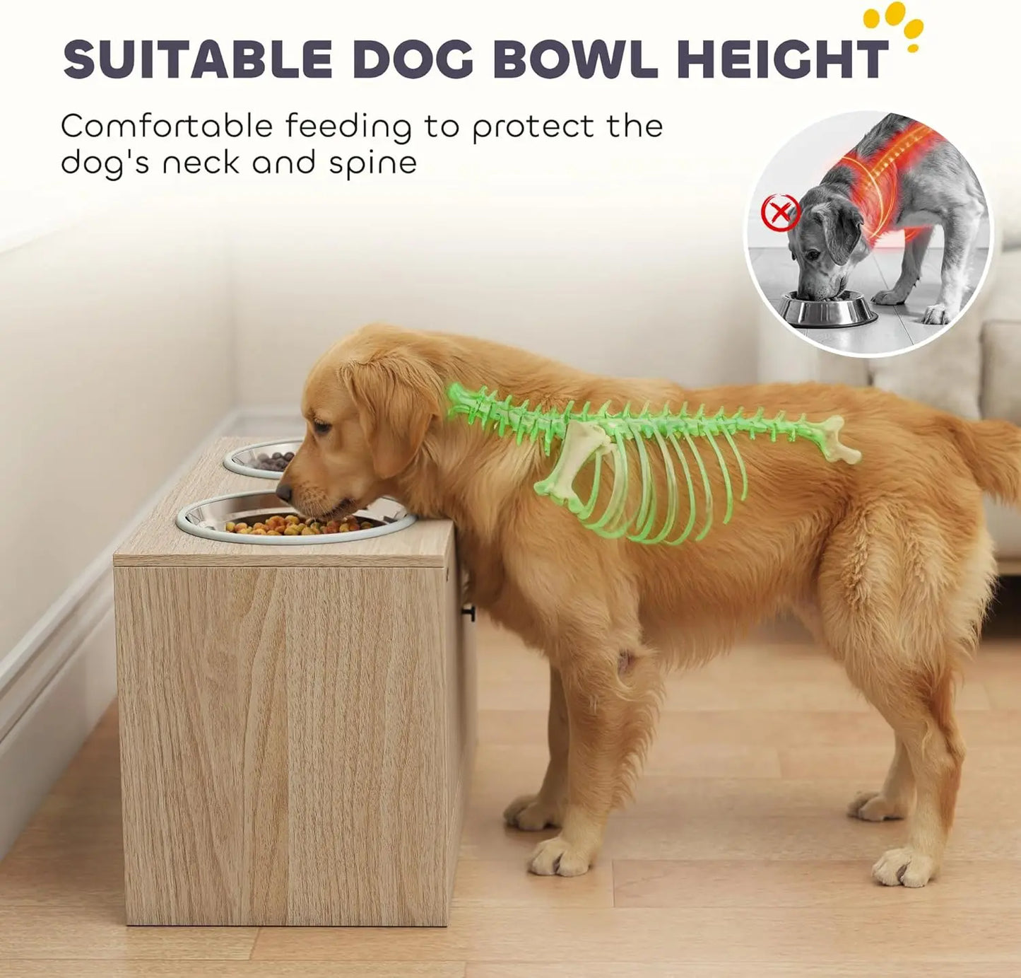 Elevated Dog Bowls With Storage Cabinet And Non Slip Stand