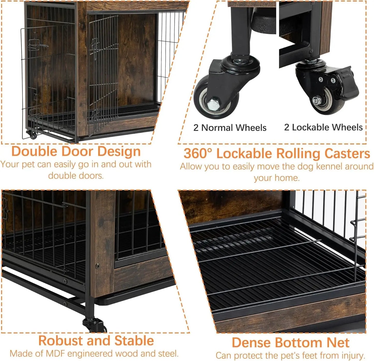 HiMISS Rustic Wood And Metal Dog Crate Furniture For Home