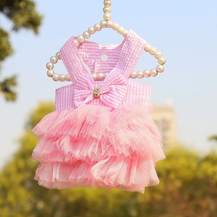 Dog Summer Dress Lace Stripe Skirt Pet Clothing