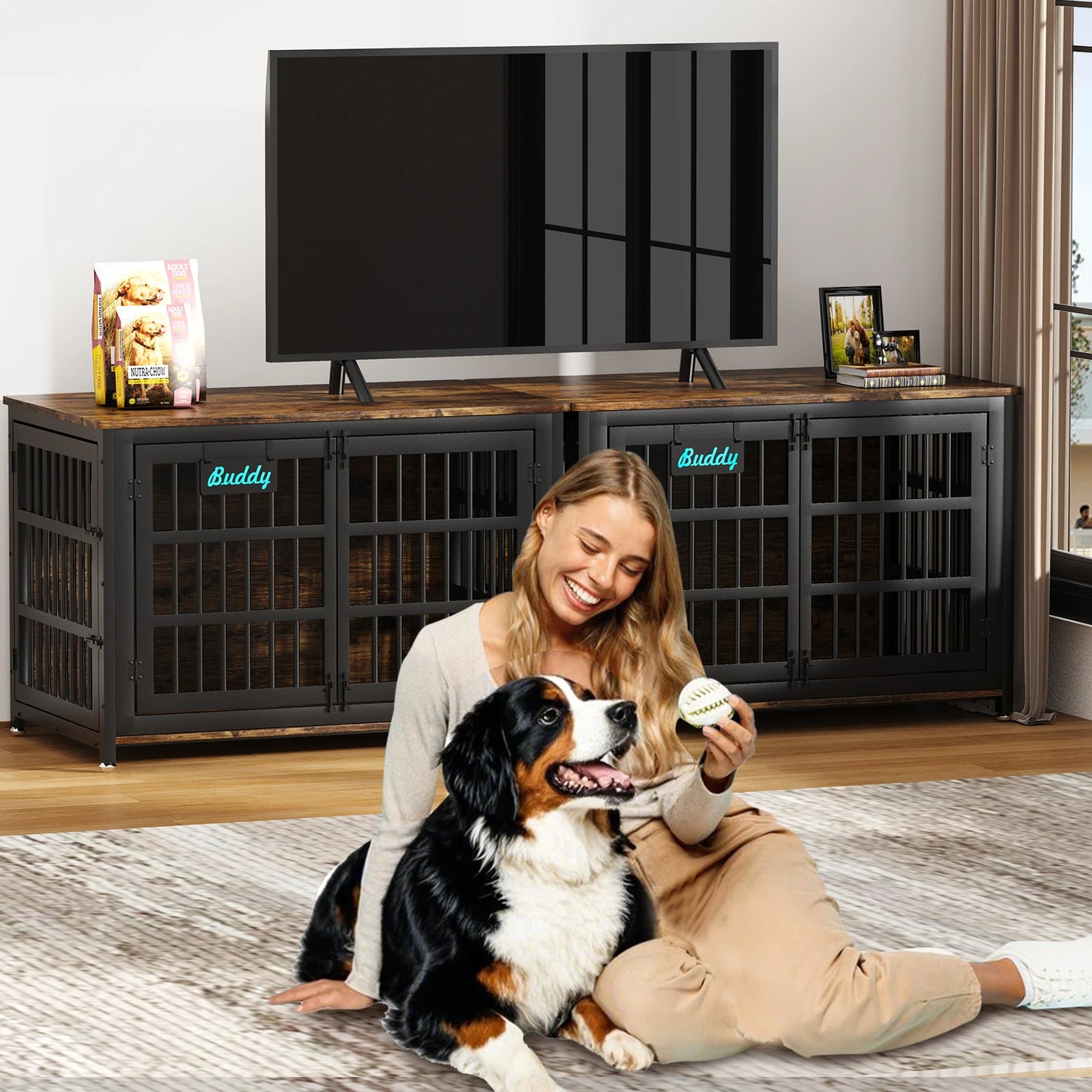 Heavy Duty Dog Crate Furniture With Casters Bedside Stand