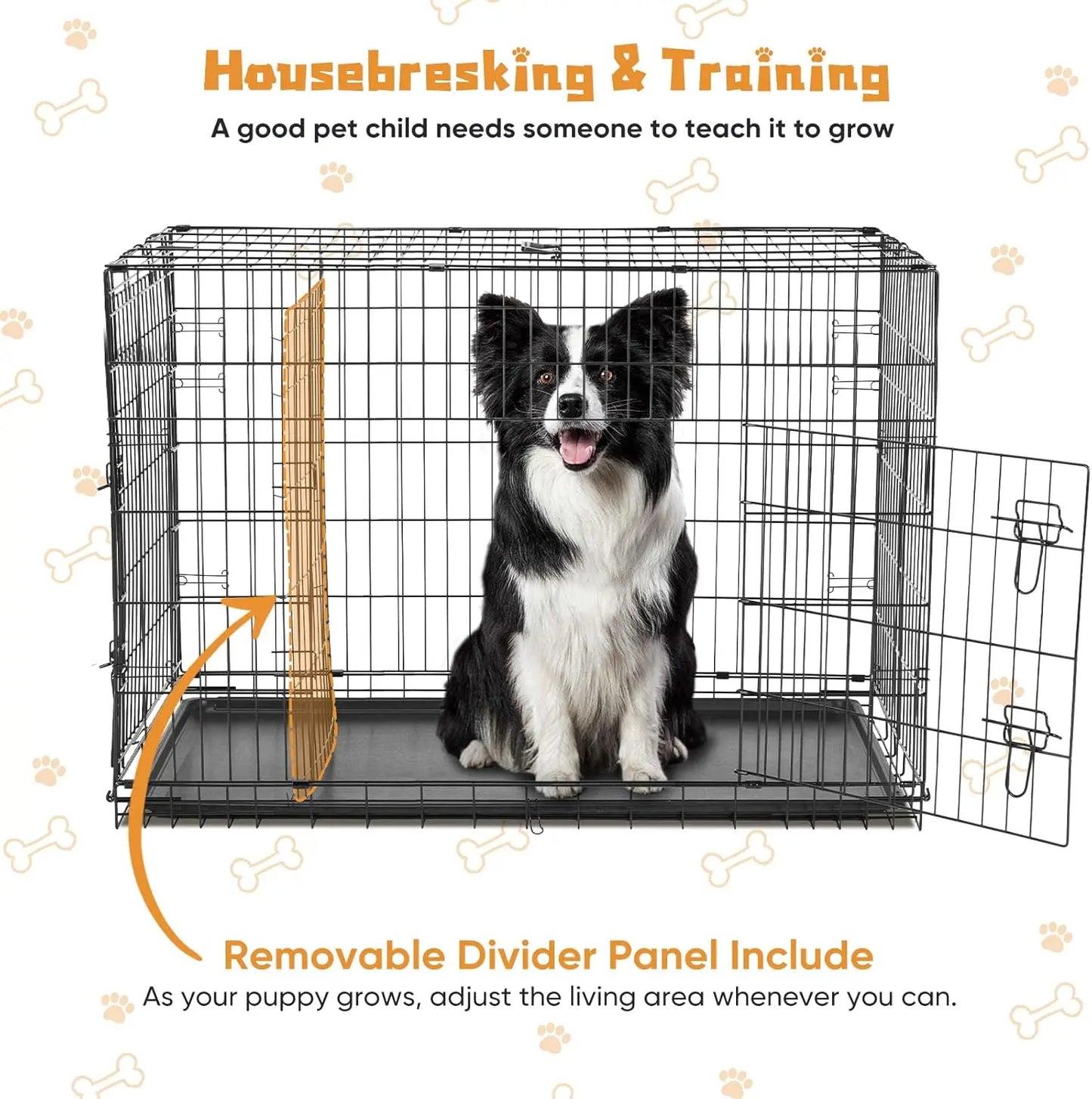 Double Door Dog Cage With Leak-Proof Tray For Indoor Outdoor
