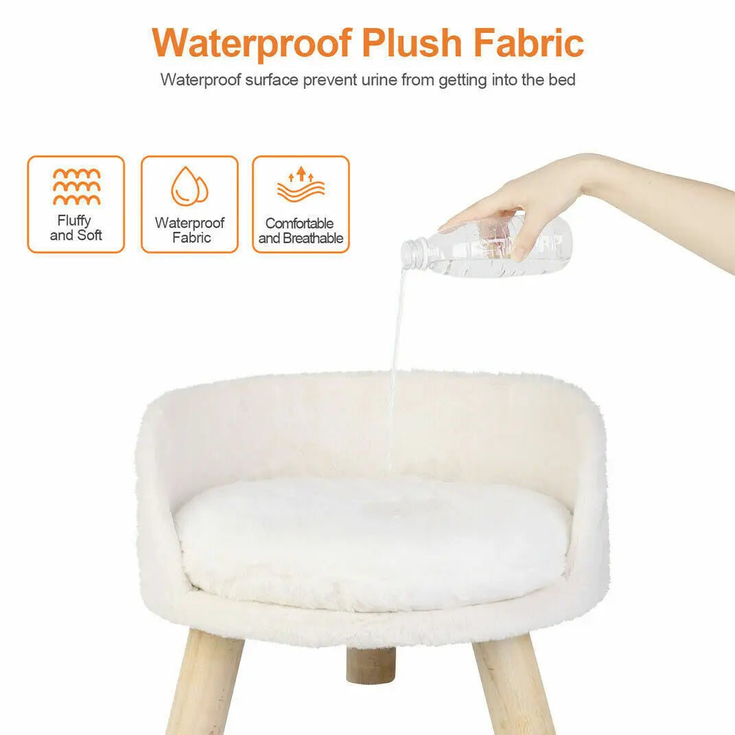 NONECN Luxury Soft Cat Bed Plush Cushion And Wood Legs