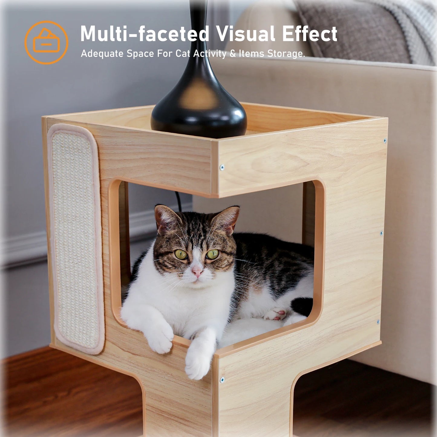 PAWZ Road Wood Cat Condo Tree Tower With Scratching Pad
