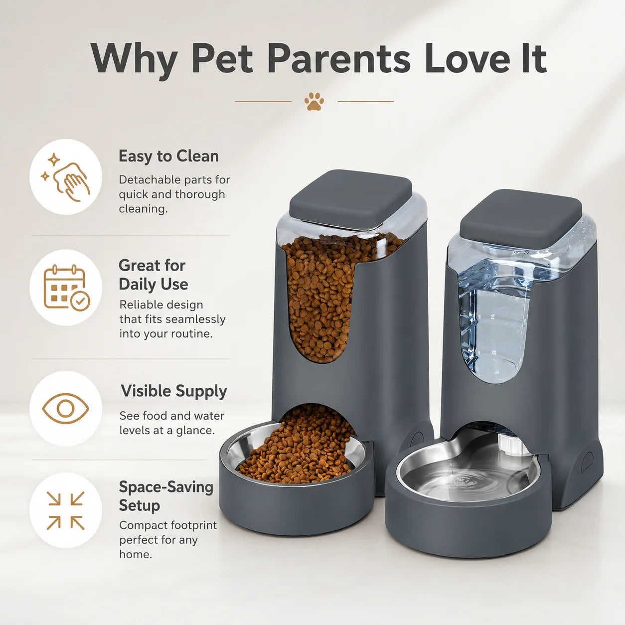 Automatic Pet Feeder and Water Dispenser With Stainless Steel Bowls