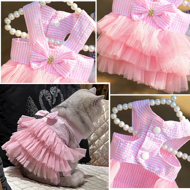 Dog Summer Dress Lace Stripe Skirt Pet Clothing