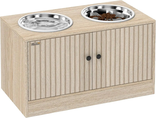 Elevated Dog Bowls With Storage Cabinet And Non Slip Stand