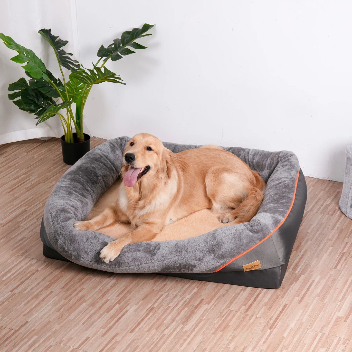 BINGOPAWCN Orthopedic Dog Bed With Removable Cotton Padded Bolster Cover
