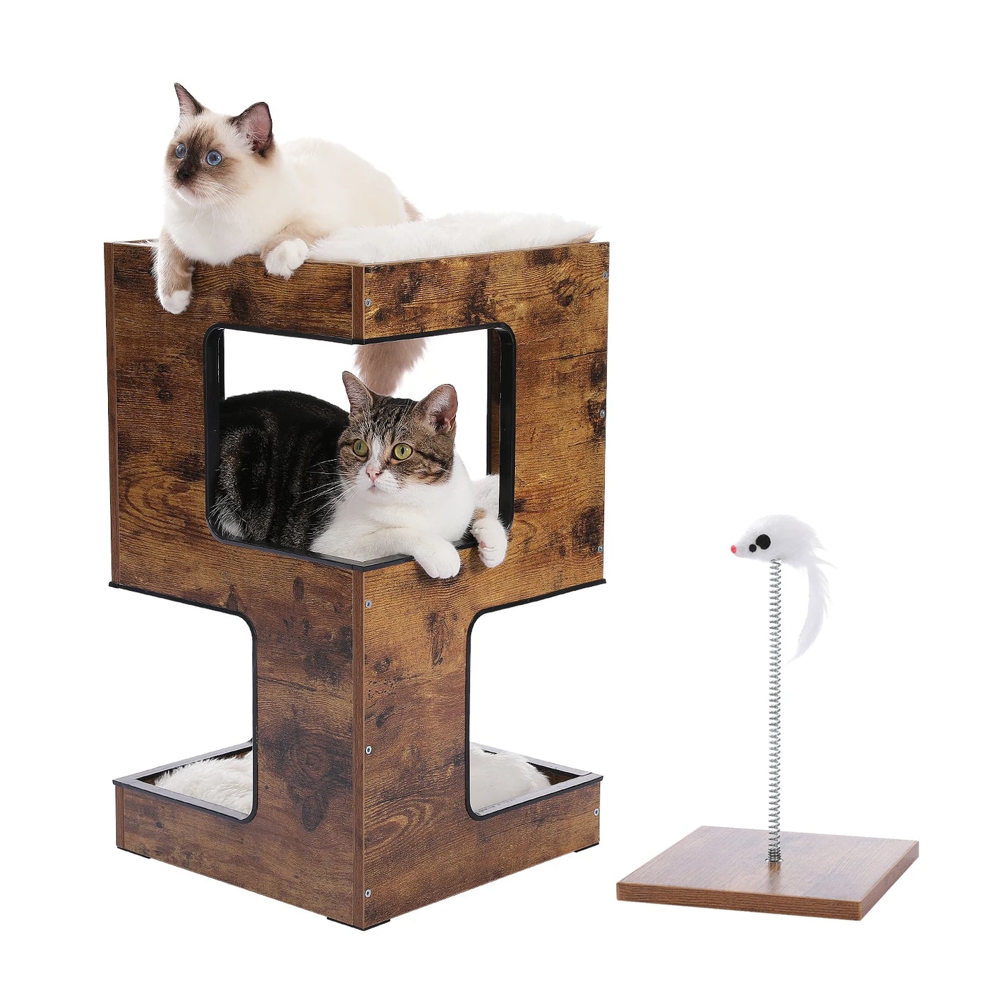PAWZ Road Wood Cat Condo Tree Tower With Scratching Pad