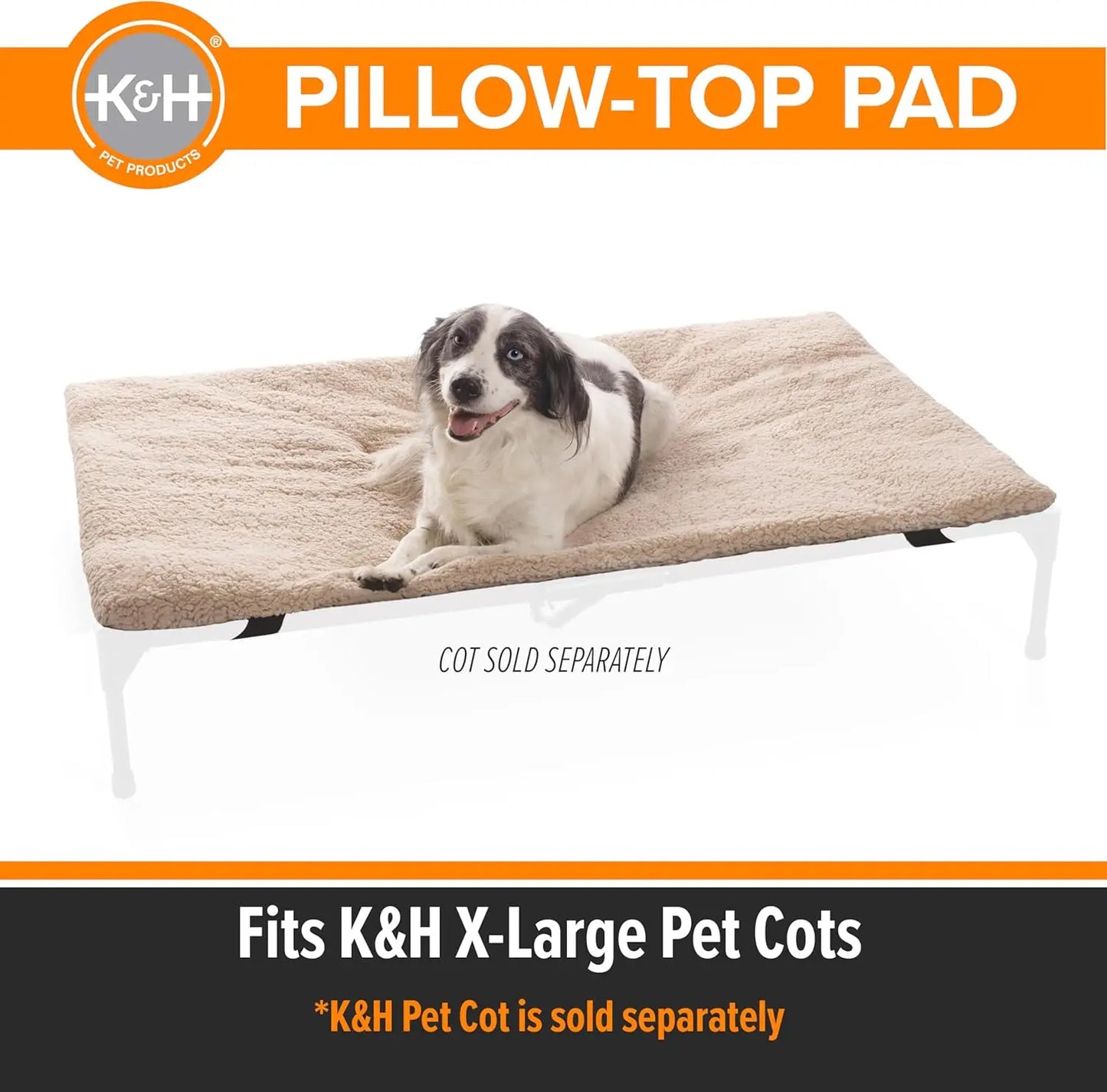 Dog Cot Pad Pillow-Top Fleece Bed With Secure Straps