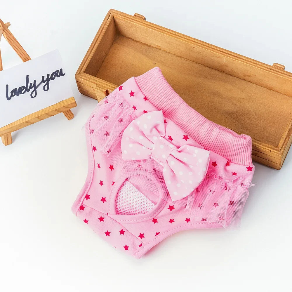 Cotton Washable Dog Panties With Princess Bow For Female Pets