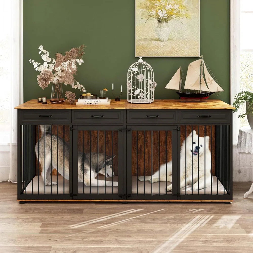 Heavy Duty Wooden Dog Crate With Drawers And Removable Divider