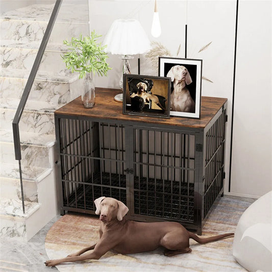 BORWART Elevated Wooden Dog Crate End Table Kennel with Tray
