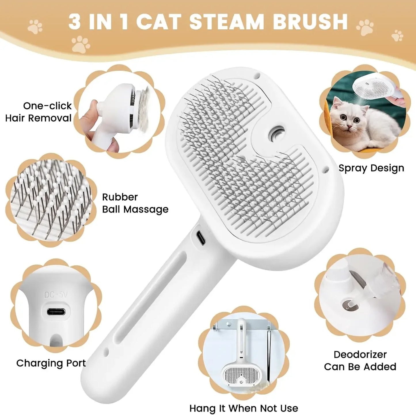 Pet Spray Grooming Comb For Dogs And Cats Steam Cleaning