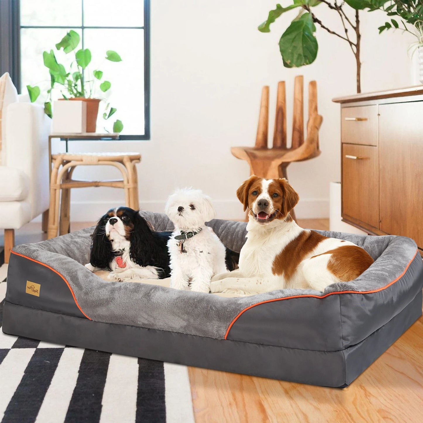 BINGOPAWCN Orthopedic Dog Bed With Removable Cotton Padded Bolster Cover