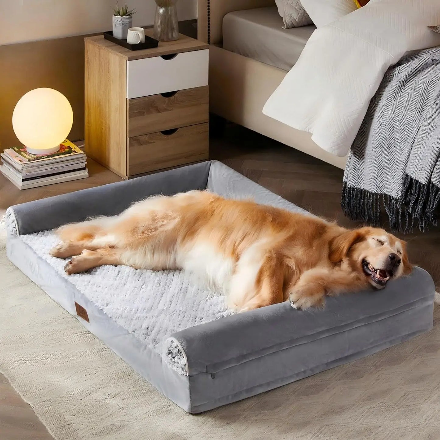 Orthopedic Dog Bed For Large Dogs With Bolstered Sides And Non Slip Base