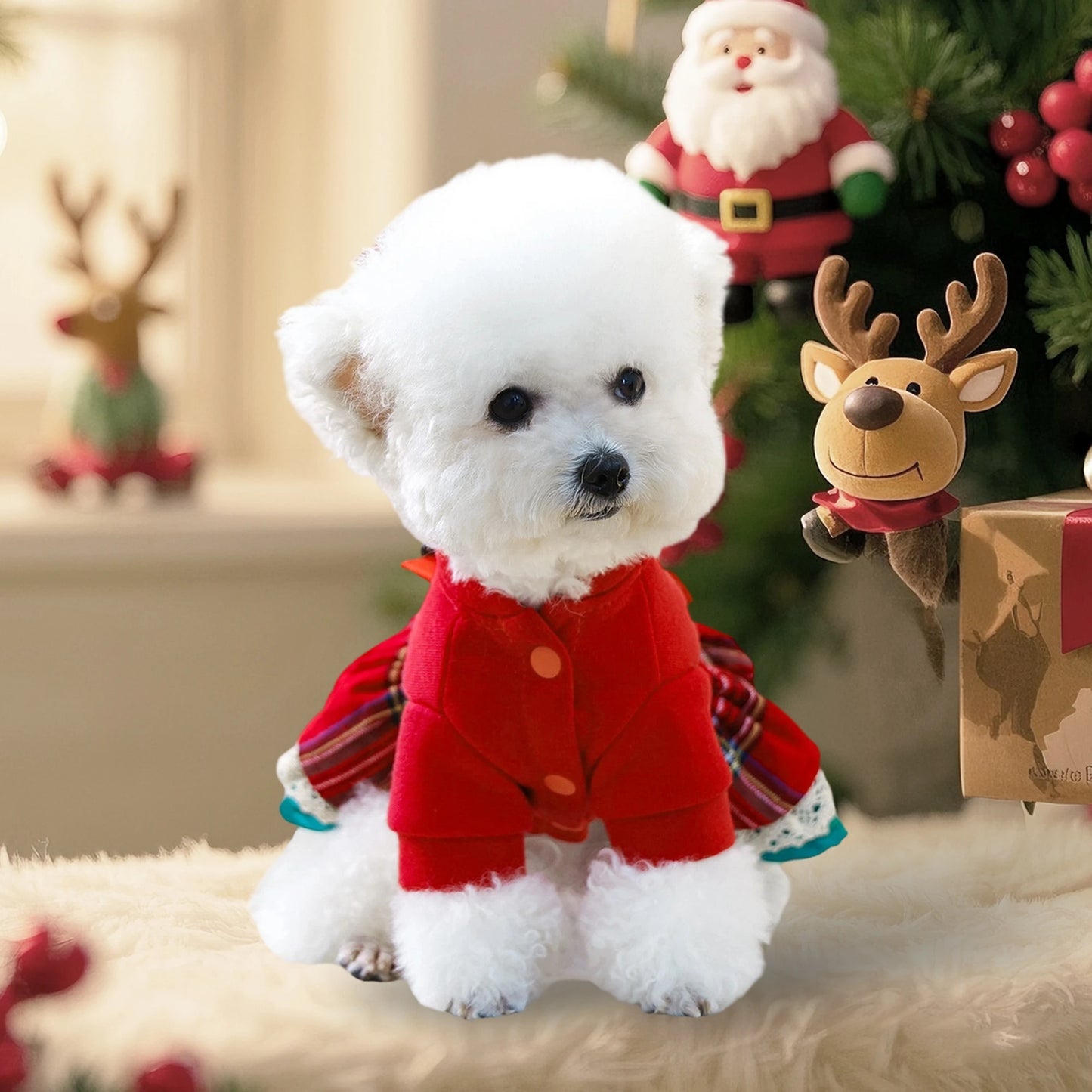 NONECN Christmas Dog Costume Santa Hat Jingle Bell Collar