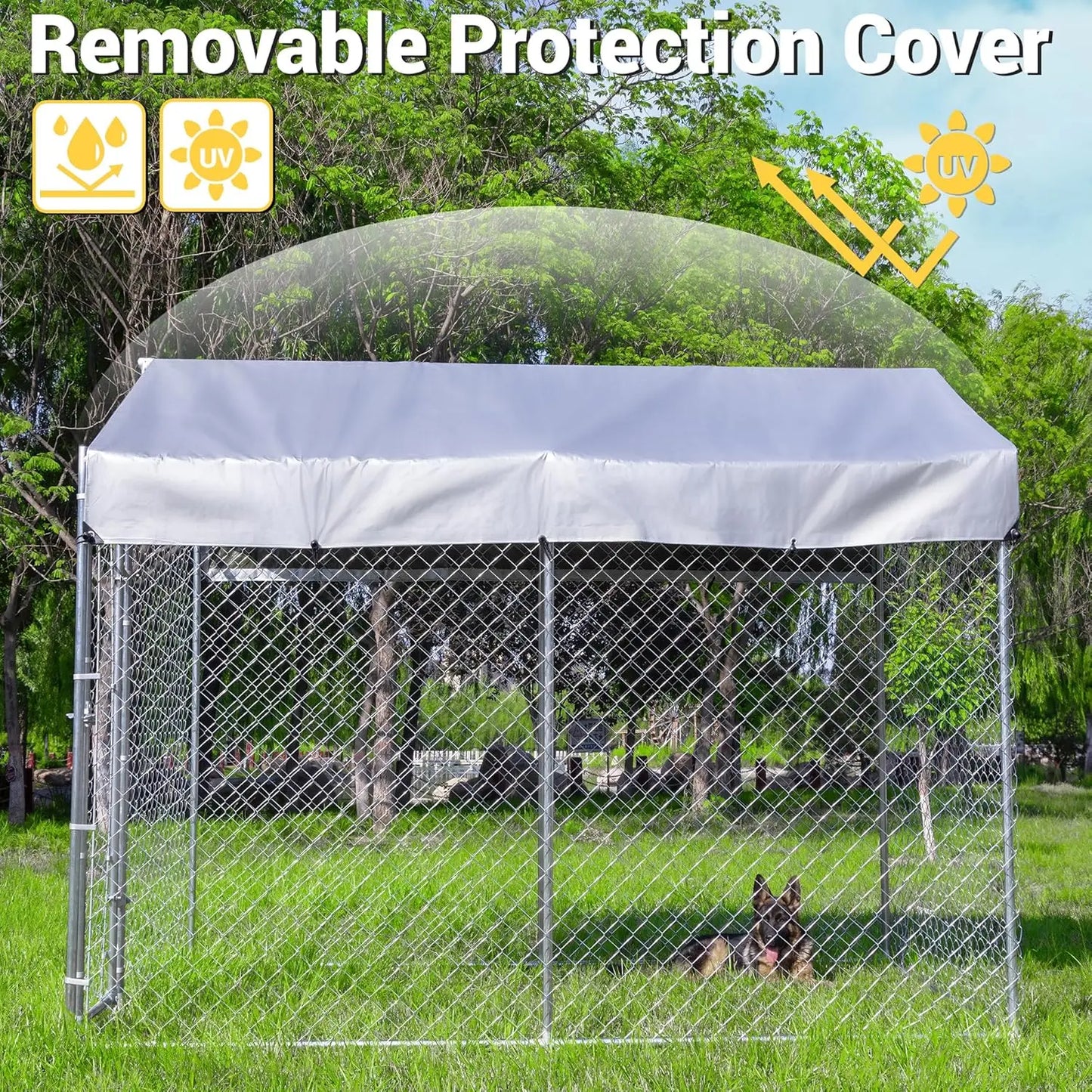 Galvanized Outdoor Dog Kennel With Roof And Locking Door