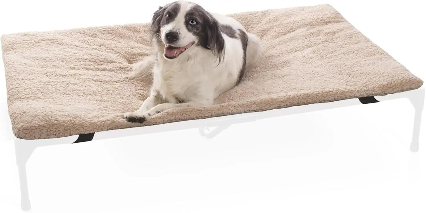 Dog Cot Pad Pillow-Top Fleece Bed With Secure Straps