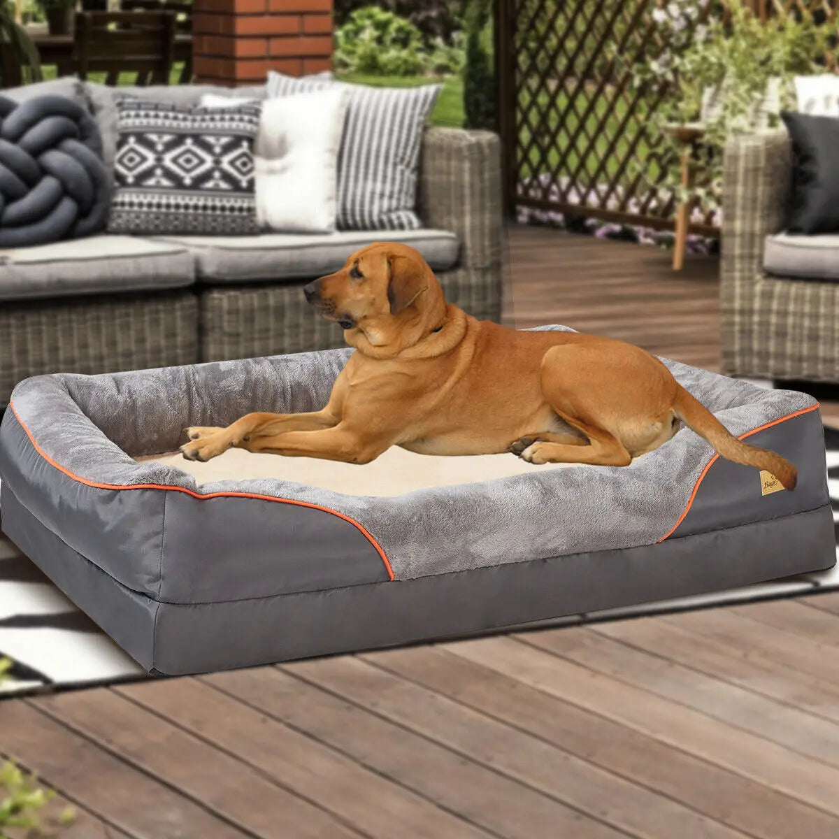 BINGOPAWCN Orthopedic Dog Bed With Removable Cotton Padded Bolster Cover