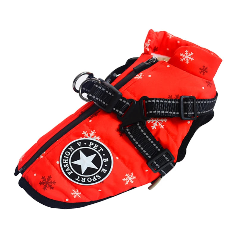 Winter Warm Dog Jacket With Harness Waterproof Coat For Large Breeds