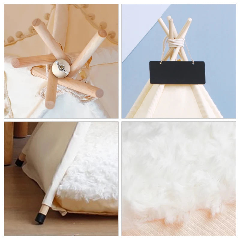 Cozy Dog Cat Teepee Pet Tent Bed With Plush Cushion