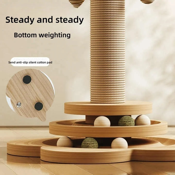 Indoor Sisal Cat Scratching Post With Ball Track Toy And Teasing Wand