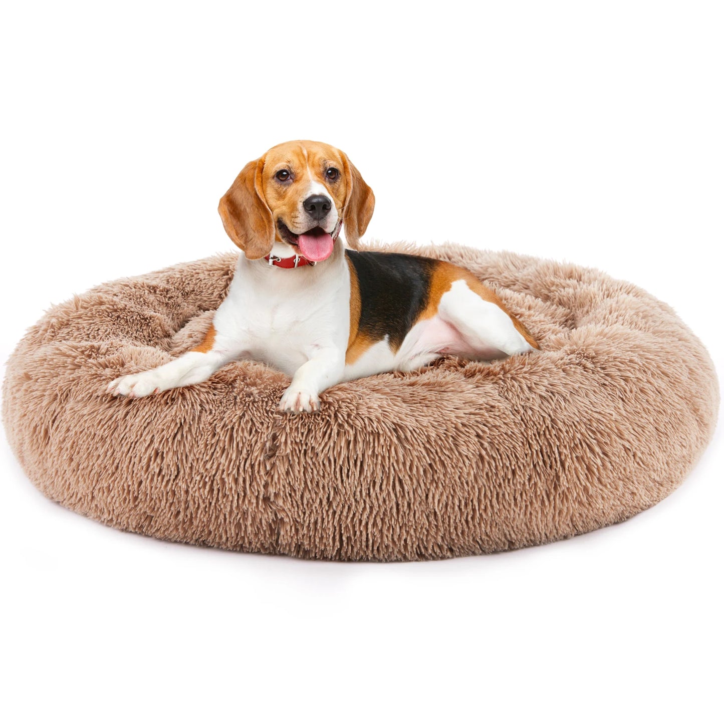 JHK Round Plush Faux Fur Calming Dog Bed, Washable