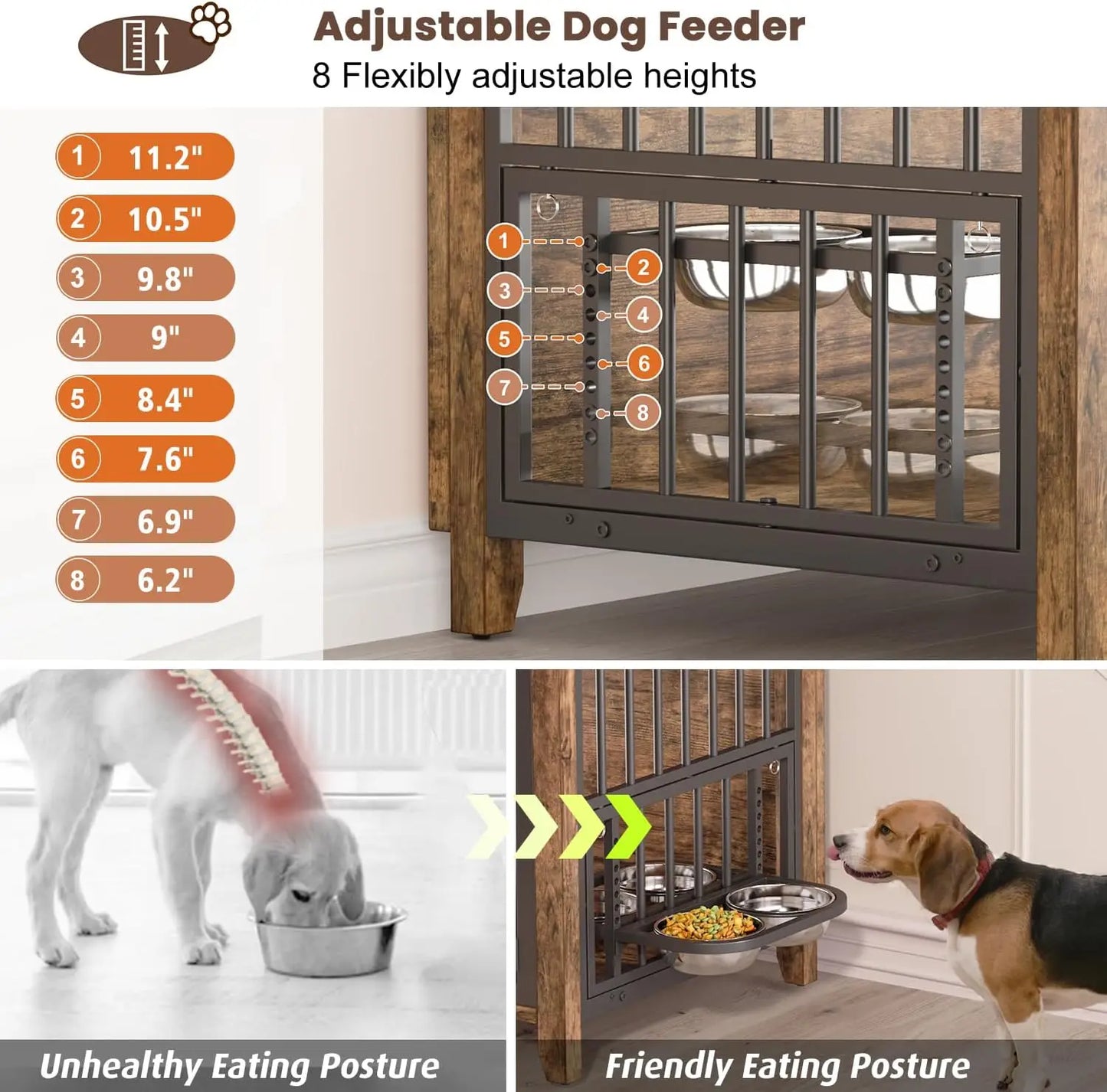 Wooden Dog Crate Kennel With Adjustable Rotating Feeder And Lockable