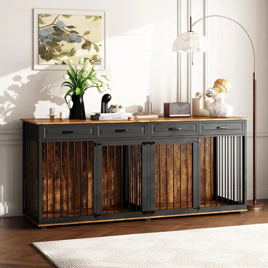 Heavy Duty Wooden Dog Crate With Drawers And Removable Divider