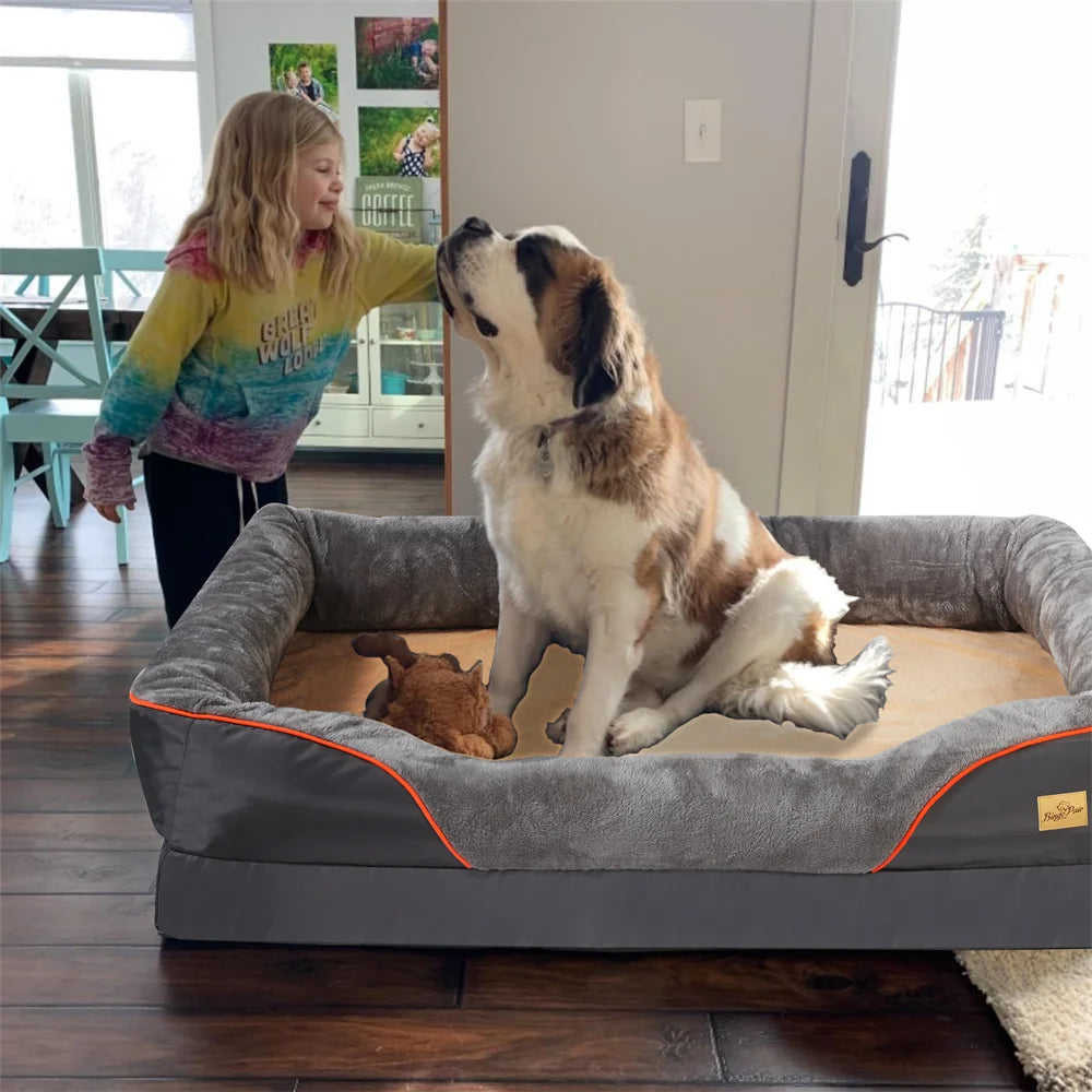 Borwart Jumbo Orthopedic Memory Foam Dog Bed with Removable Cover