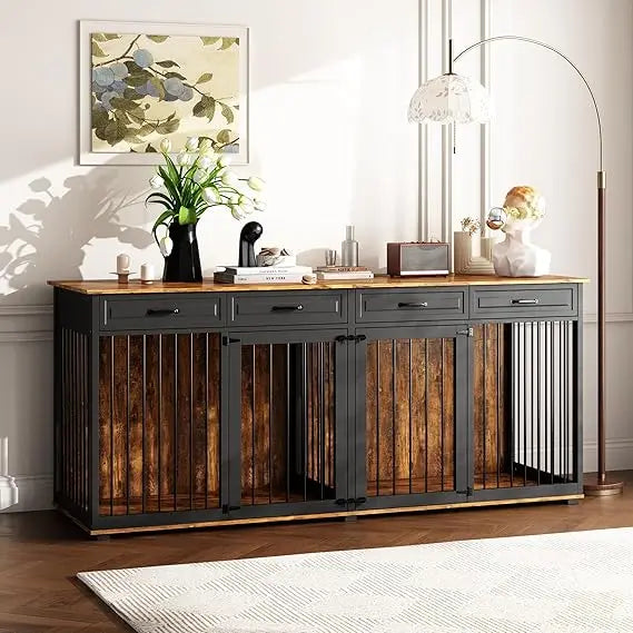 Heavy Duty Wooden Dog Crate With Drawers And Removable Divider