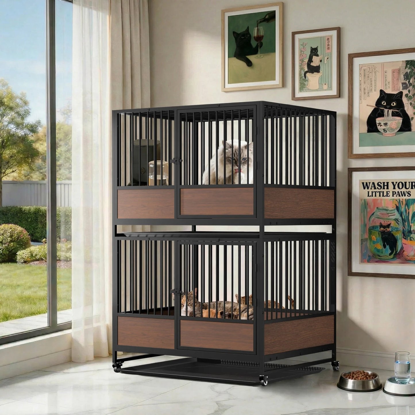 BINGOPAW Heavy Duty Rolling Dog Crate Cage 2 In 1
