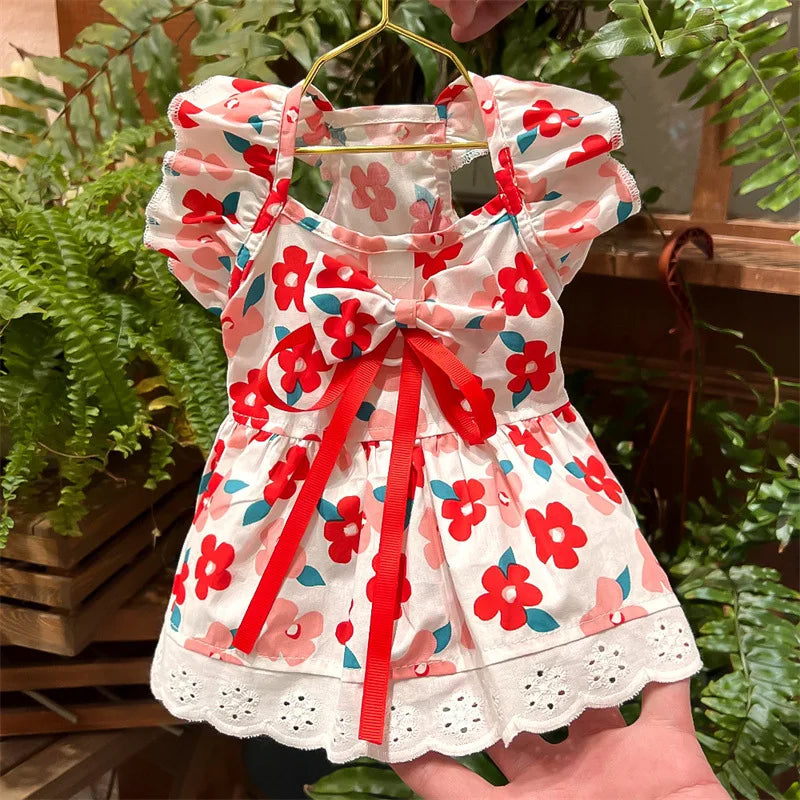 Floral Summer Dog Dress With Plaid Skirt