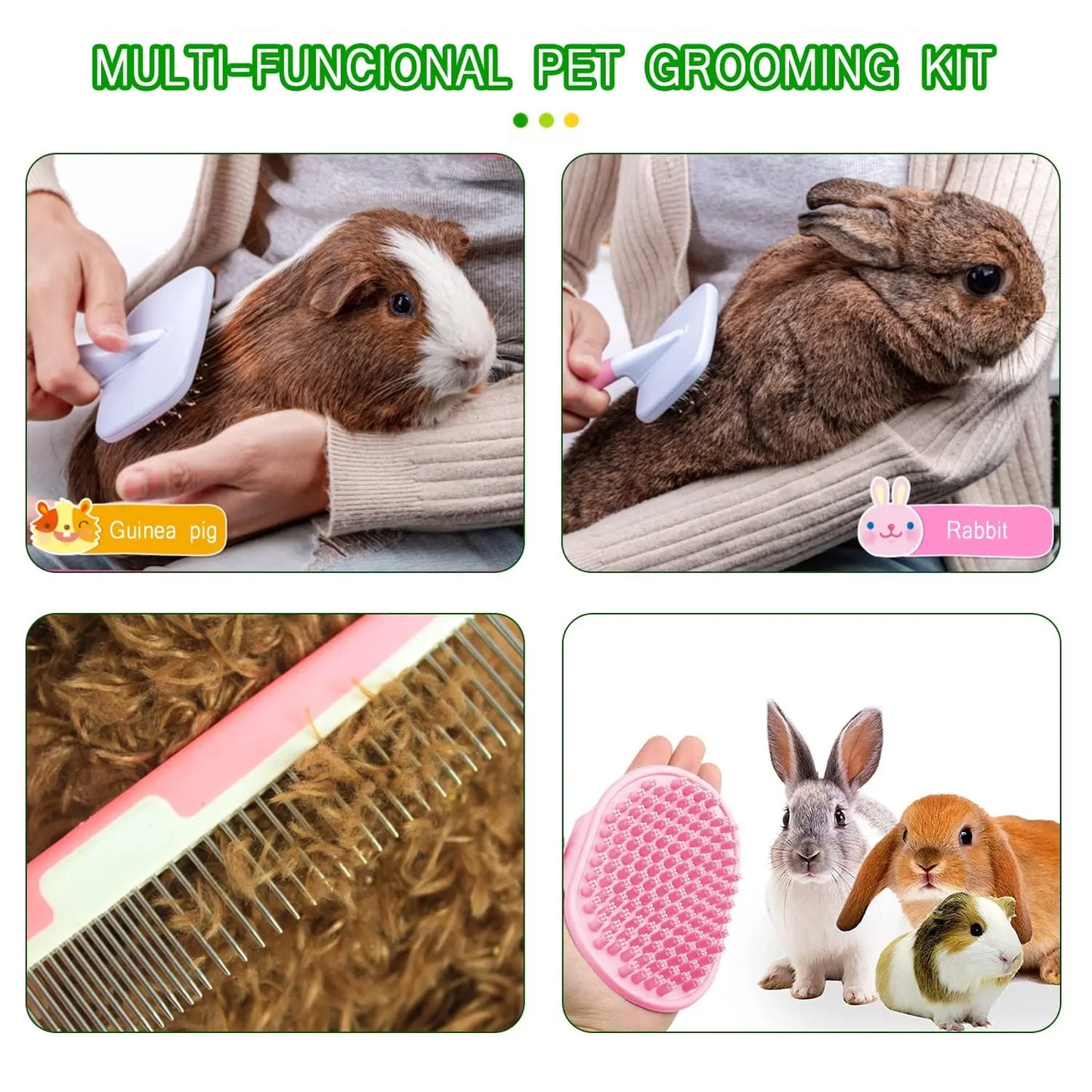 Pet Grooming Kit With Slicker Brush, Glove, Comb, Nail Clipper