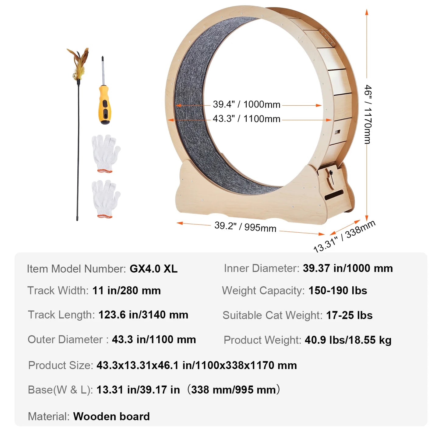 Wooden Cat Exercise Wheel For Indoor Cats Detachable Carpet Teaser