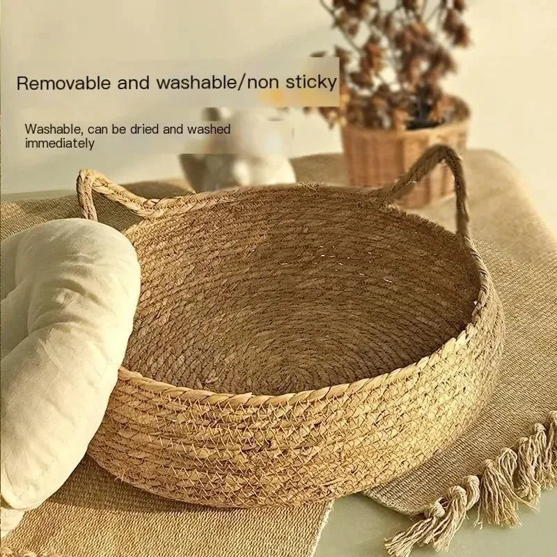Lewencn Four Seasons Cat Nest Bed Handwoven Cotton Washable