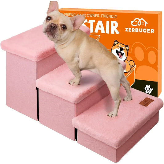 Dog Stairs With Storage And Furry Lid 3 Step Foldable