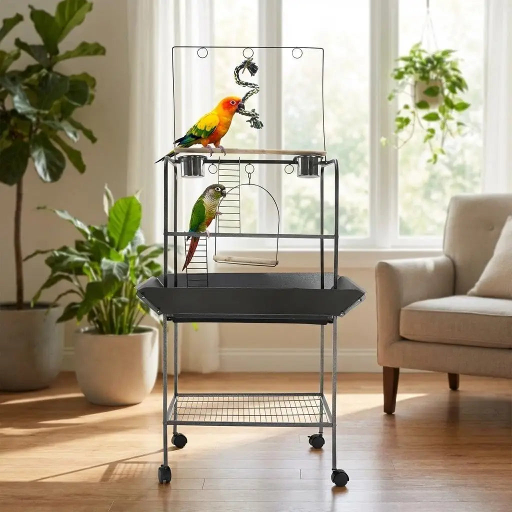 HiMISSCN Parrot Playground Stand With Wheels For Indoor Outdoor Birds