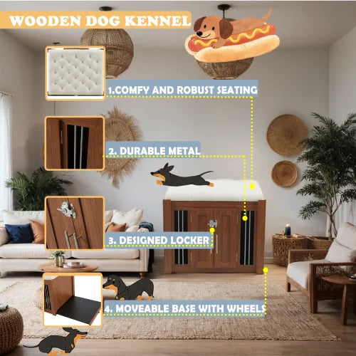 End Of Bed Dog Crate Bench With Sliding Barn Door