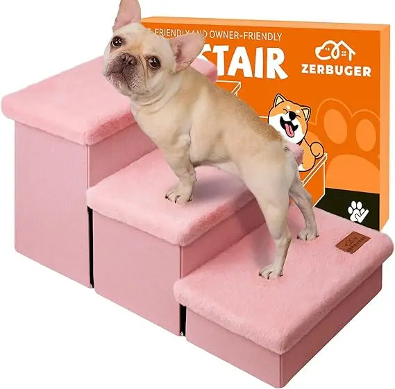 Dog Stairs With Storage And Furry Lid 3 Step Foldable