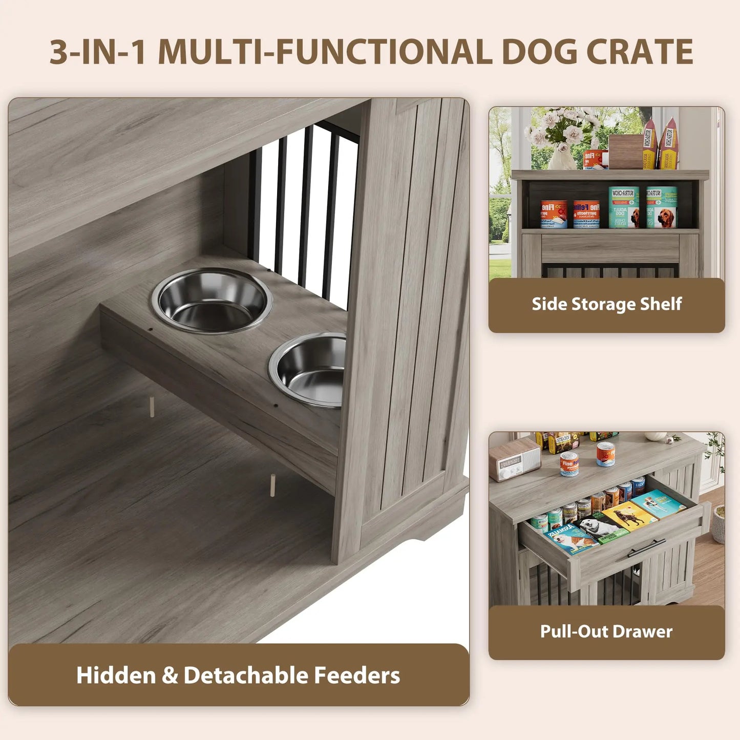 HiMISS Furniture Style Dog Crate Heavy Duty Kennel With Drawer
