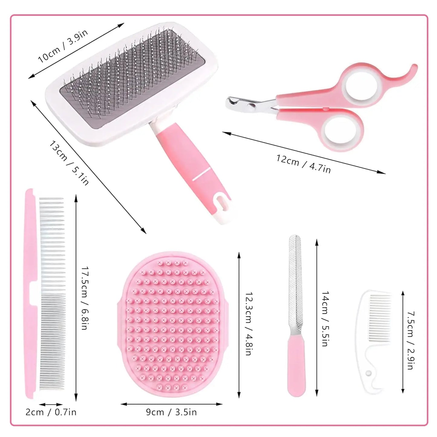 Pet Grooming Kit With Slicker Brush, Glove, Comb, Nail Clipper